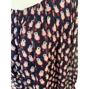 Zink London Blouse Top Blue Owl Bird Print Long Sleeve Button Up Casual Size M